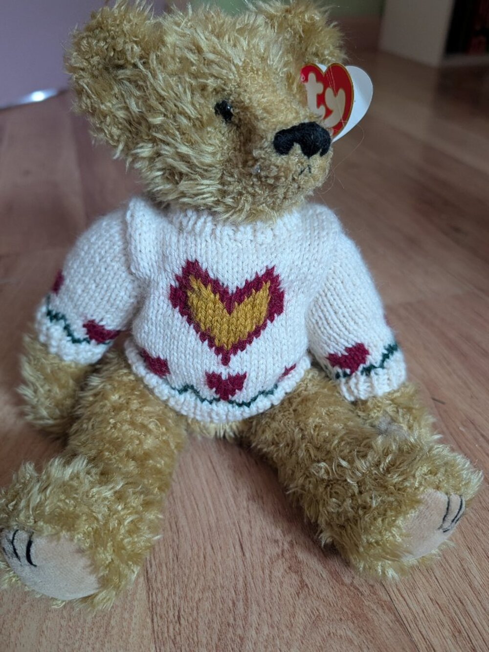 Vintage 1993 Ty Attic Treasures "Heartly" Jointed Teddy Bear - 1st Generation